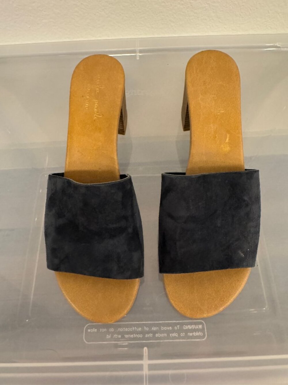 Mila Paoli Black Suede Slide Mules Block Heel Made in Italy Est 9-9.5